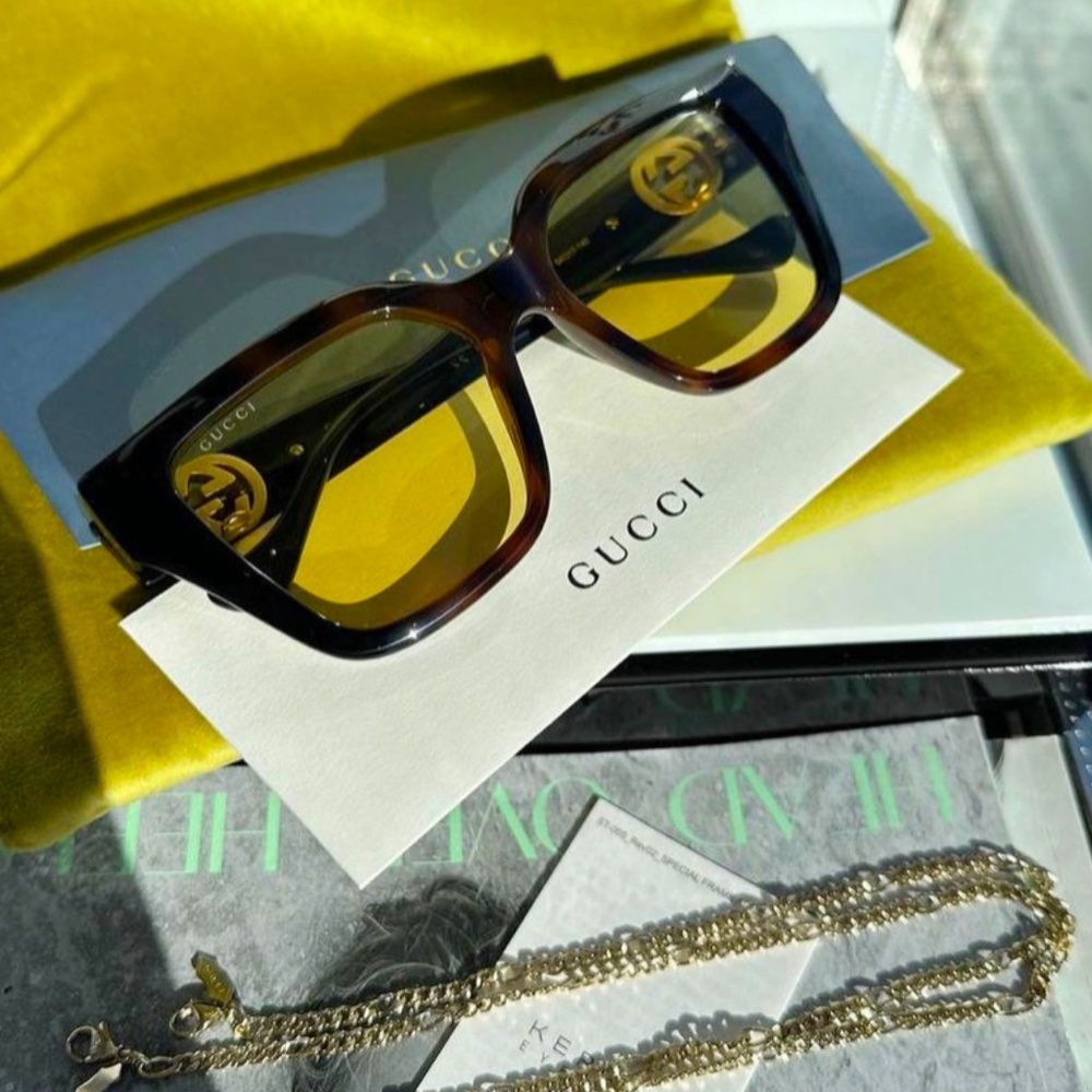 NWT Gucci GG1023S-004 Chain Havana Square 54mm Sunglasses - Picture 13 of 14
